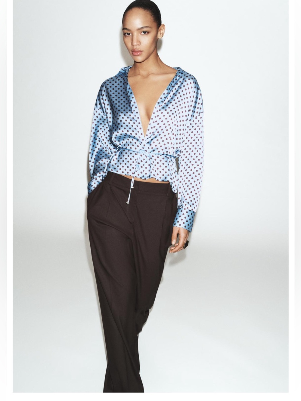 Zara Light Blue Polka Dot Drawstring Jacket